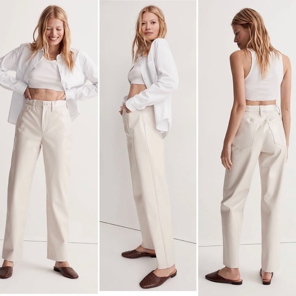 Madewell Perfect Vintage Straight Pant Faux Leather Edition Vintage Linen NWT 28 - Picture 7 of 7